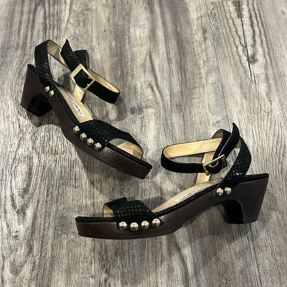 Jimmy Choo Black Sandals with Gold Accents